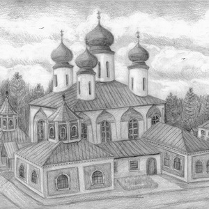 Полина Сохина | Вид на Успенский собор Тихвинского Богородичного Успенского мужского монастыря. 